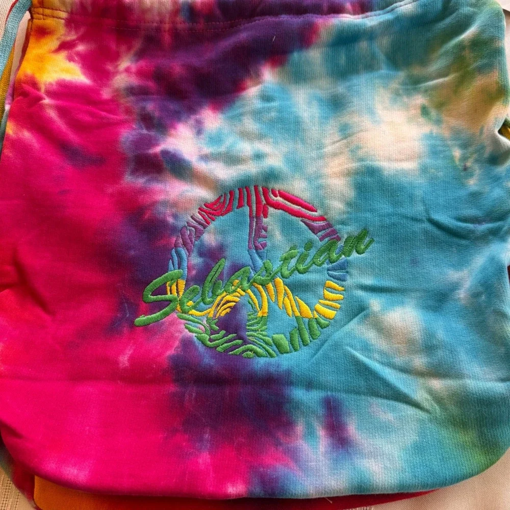Kaufman Sebastian Rainbow Tie Dye Peace Sign Drawstring Backpack